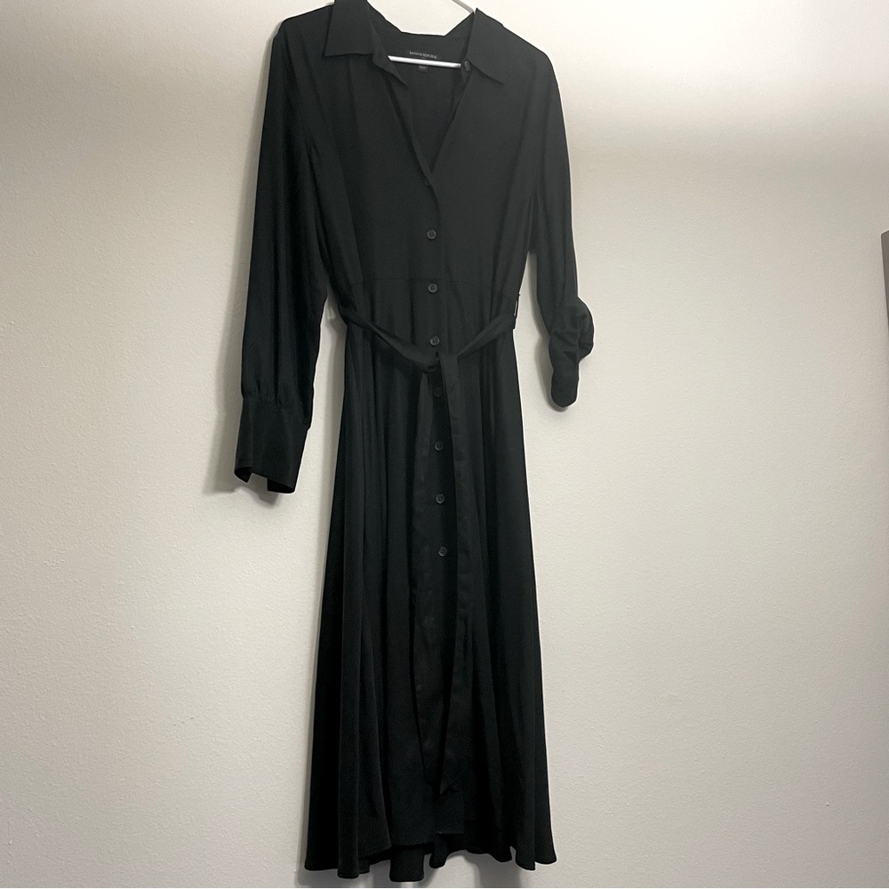 Banana Republic Tencel Lyocell Black Long Belted Dress